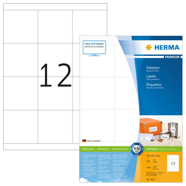Herma etiketten premium 70×67,7mm 4617 weiss 2400 stück - Herma-4617-4008705046176