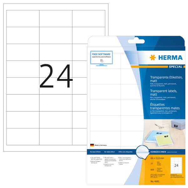 Herma etiketten special 66×33,8mm 4681 transparent 600 stück - Herma-4681-4008705046817