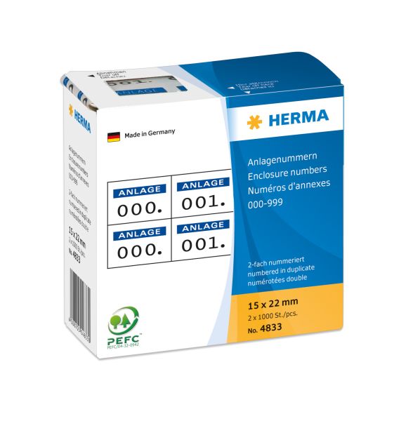 Herma anlage-nummern 22x15mm 4833 blau/schwarz, 0-999 - Herma-4833-4008705048330