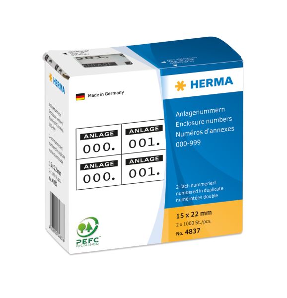 Herma anlage-nummern 22x15mm 4837 schwarz/schwarz, 0-999 - Herma-4837-4008705048378