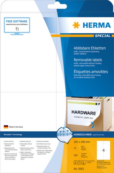 Herma etiketten special 105x148mm 5082 weiss,non-perm. 100 st./25 bl. - Herma-5082-4008705050821