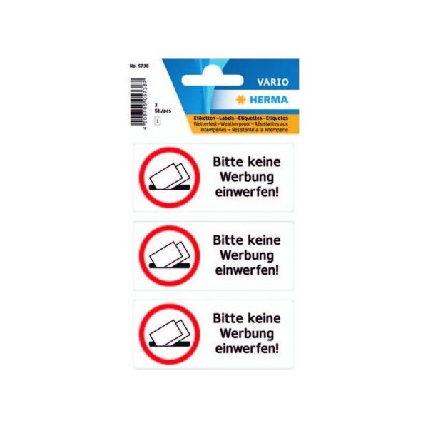 Herma hinweis-etiketten 5738 keine reklame 3 stück - Herma-5738-4008705057387