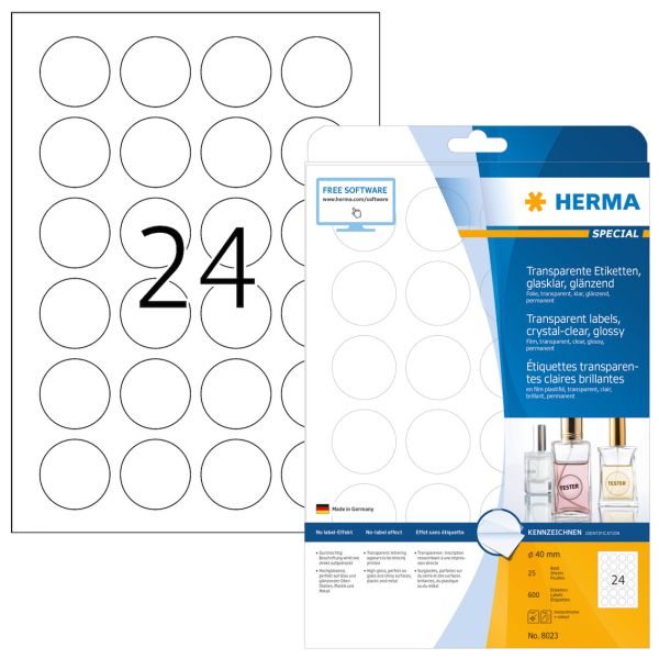 Herma etiketten 8023 8023 40mm transparent 600stk. 25 b - Herma-8023-4008705080231