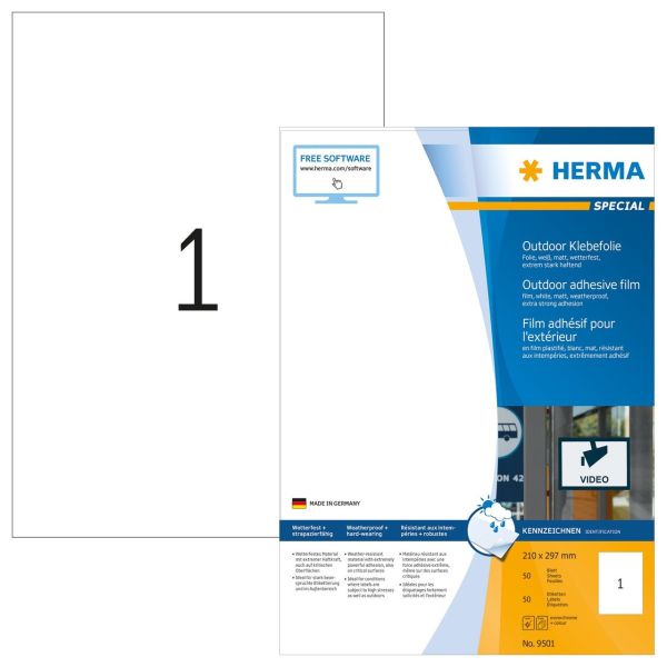 Herma outdoor etiketten a4 9501 weiss 50 stück - Herma-9501-4008705095013