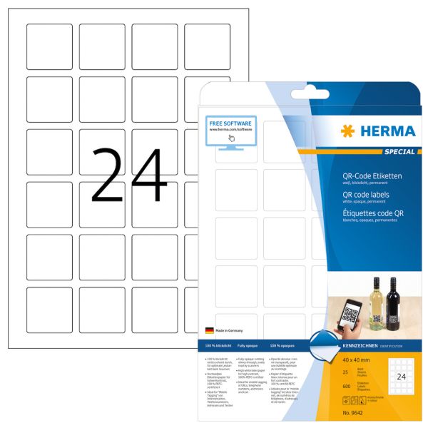 Herma qr-code etik. 9642 9642 40x40mm 600stk. 25 blatt - Herma-9642-4008705096423
