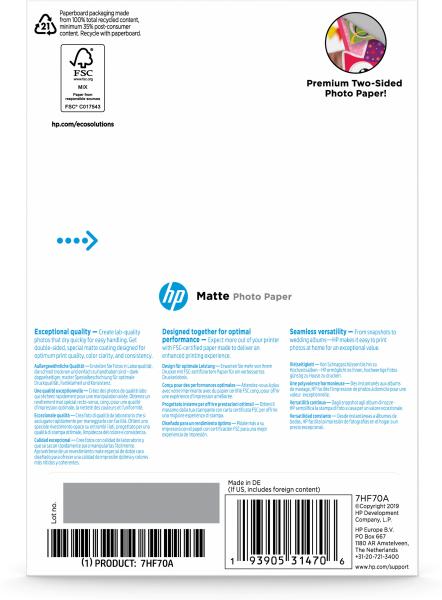 Hp hp matte photo paper 10x15cm 7hf70a inkjet, 180g 25 blatt - Hp-7hf70a-0193905314706-03.jpg