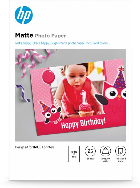 Hp hp matte photo paper 10x15cm 7hf70a inkjet, 180g 25 blatt - Hp-7hf70a-0193905314706