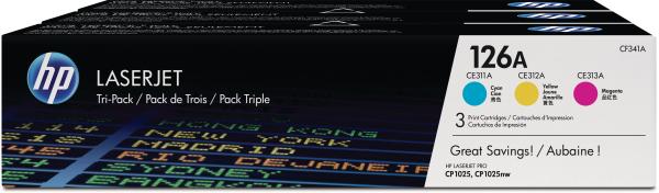 Hp toner tri-pack 126a cmy cf341a color lj pro cp1025 1000 s. - Hp-cf341a-0886112385606