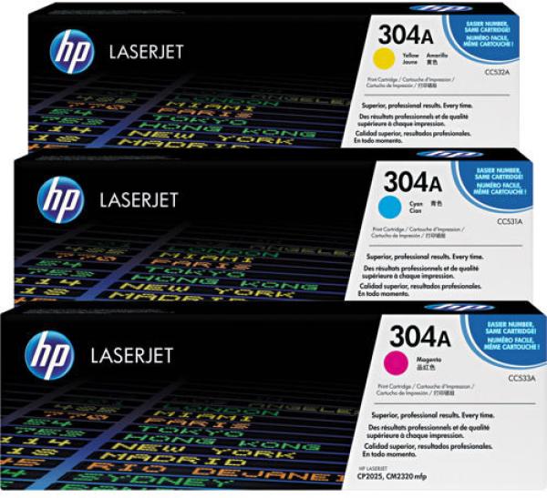 Hp toner tri-pack 304a cmy cf372am color laserjet cp2025 2800 s. - Hp-cf372am-0887111403032