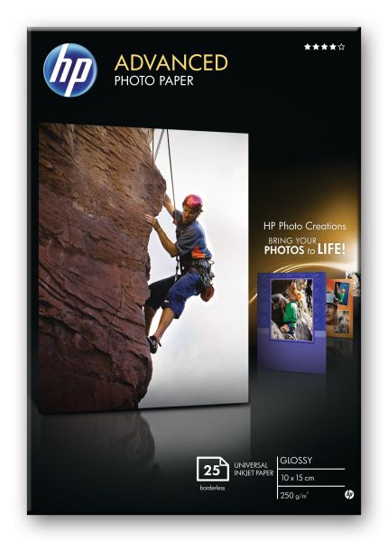 Hp advanced glossy photo 10x15cm q8691a inkjet 250g, randlos 25 blatt - Hp-q8691a-0882780349599