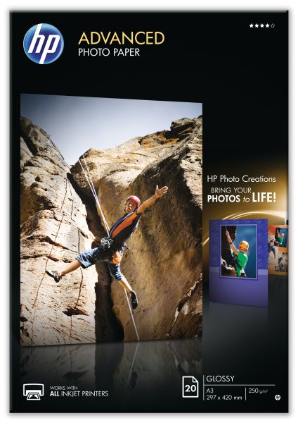 Hp advanced glossy photo pap. a3 q8697a inkjet 250g 20 blatt - Hp-q8697a-0882780349650