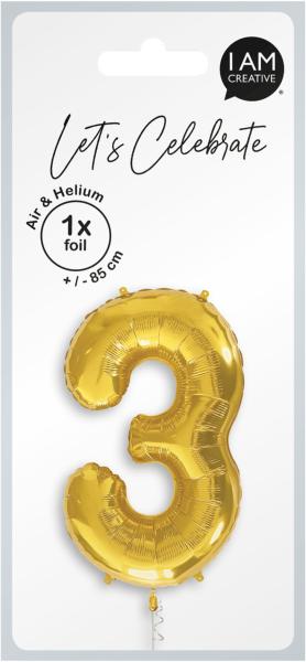 I am creative folienballon zahl 3 85cm 1000-1048 gold - I-am-creative-1000-1048-7611983246748