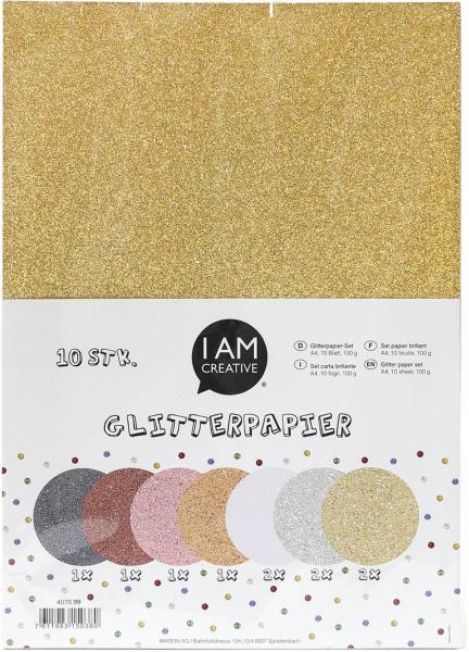I am creative glitterpapier a4 4070.99 multicolor, 100g 10 stück - I-am-creative-407099-7611983150380