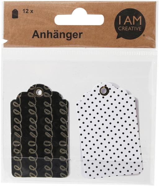 I am creative gift tags 4077.25 ass. schwarz/weiss, 12 stk. - I-am-creative-407725-7611983209675