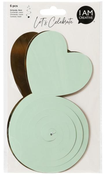 I am creative girlande, herz,mint,gold,70cm 6010.965 6 stück - I-am-creative-6010965-7611983208388