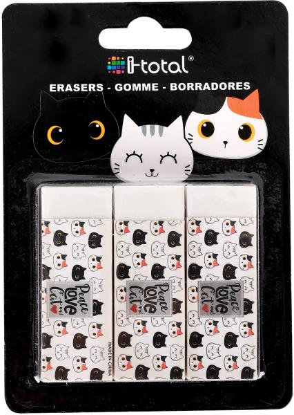 I-total radiergummi cat xl1895 3 pcs. 2.2x1.2x6.2cm - I-total-xl1895-8057711461189