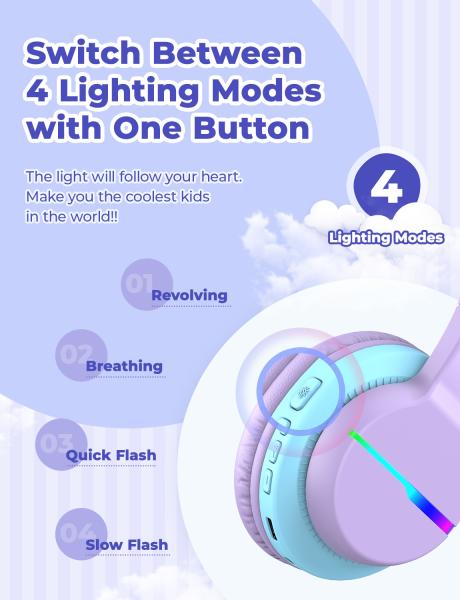 Iclever headphones kids bt led c03-1702n-11 74/85/94 db, 55h purple - Iclever-c03-1702n-11-6934911798395-02.jpg
