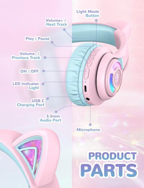 Iclever headphones kids cat c04-2083n-14 74/85/94 db, 50h pink - Iclever-c04-2083n-14-6934911797657-05.jpg