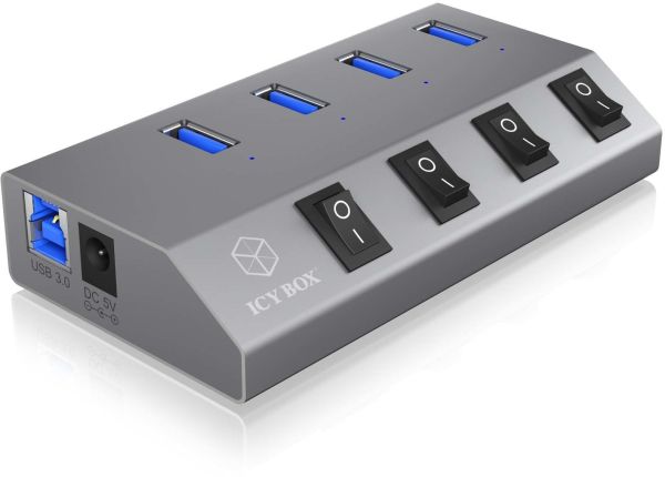 Icy box 4 port hub & charger usb 3.0 ib-hub1405 aluminium - Icy-box-ib-hub1405-4250078164883