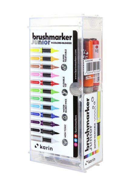 Karin brush marker junior + blender 27c10 basic colours 12 stück - Karin-27c10-5904446025670