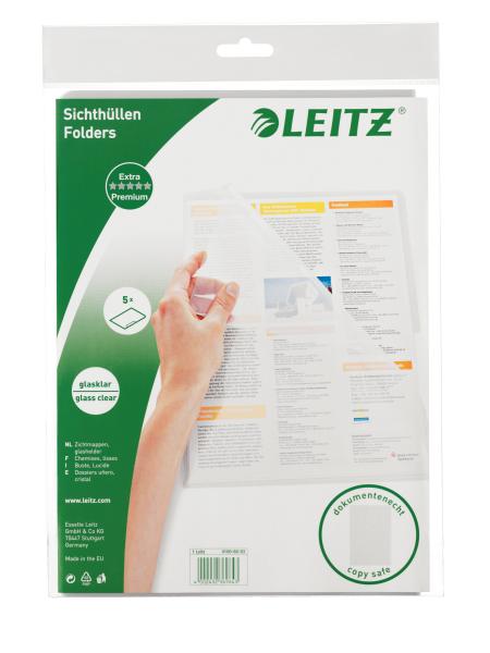 Leitz premium sichtmappe pvc a4 41006003 transparent 5 stück - Leitz-41006003-4002432369843