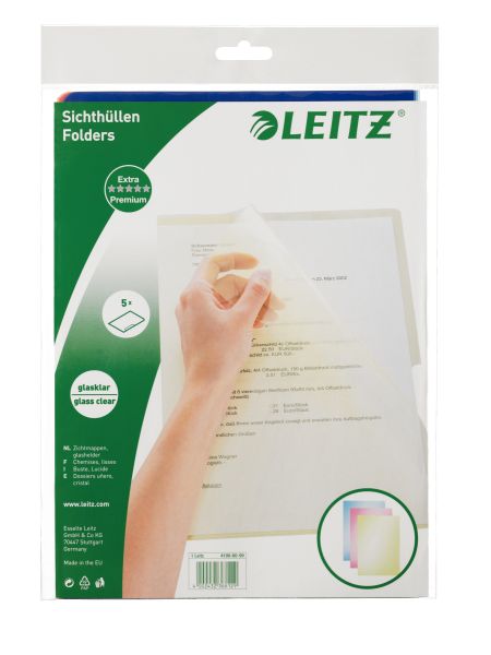Leitz premium sichtmappe pvc a4 41006099 transparent, ass. 5 stück - Leitz-41006099-4002432368129