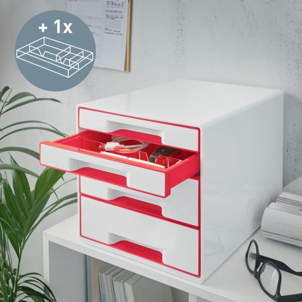 Leitz schubladenbox wow cube a4 5213-20-26 weiss/rot, 4 schubladen - Leitz-5213-20-26-4002432135172-02.jpg