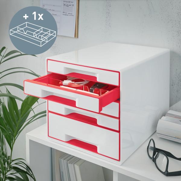 Leitz schubladenbox wow cube a4 5214-20-26 weiss/rot, 5 schubladen - Leitz-5214-20-26-4002432135189-02.jpg