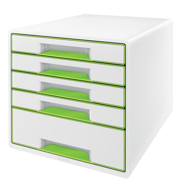 Leitz schubladenbox wow cube a4 5214-20-54 weiss/grün, 5 schubladen - Leitz-5214-20-54-4002432115464