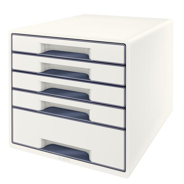 Leitz schubladenbox wow cube a4 52142001 weiss/grau, 5 schubladen - Leitz-52142001-4002432115402