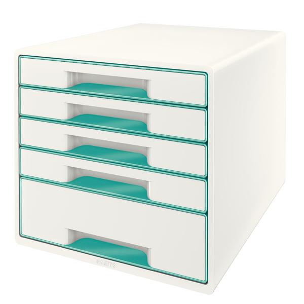 Leitz schubladenbox wow cube a4 52142051 weiss/eisblau, 5 schubladen - Leitz-52142051-4002432115440