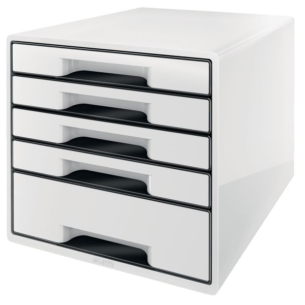 Leitz schubladenbox wow cube a4 5253-10-01 weiss/schwarz, 5 schubladen - Leitz-5253-10-01-4002432115495