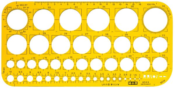 M+r lochkreisschablone 1-36mm 85230670 gelb-transparent - Mr-85230670-4004627741014