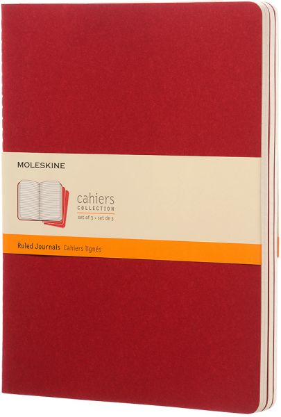 Moleskine notizheft cahier xl 25x19cm 931076 liniert, rot 3 stück - Moleskine-931076-9788862931076