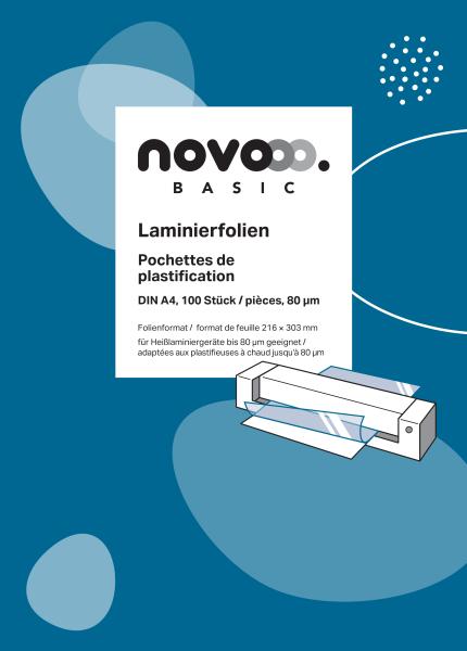 Novooo laminierfolie a4 47060000 glanz, 80my 100 stück - Novooo-47060000-9010729002095