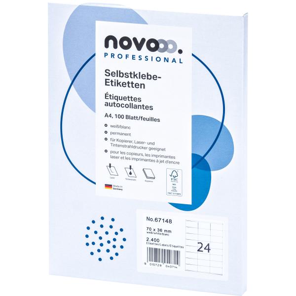 Novooo etiketten 70x36mm 67148 weiss 2400 stück - Novooo-67148-9010729040714