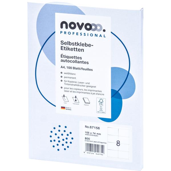 Novooo etiketten 105x74mm 67156 weiss 800 stück - Novooo-67156-9010729040752