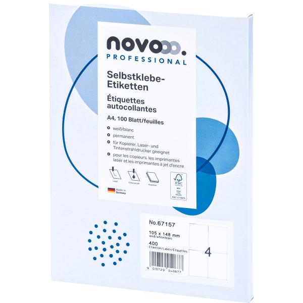 Novooo etiketten 105x148mm 67157 weiss 400 stück - Novooo-67157-9010729040677