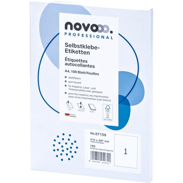 Novooo etiketten 210x297mm 67159 weiss 100 stück - Novooo-67159-9010729040721