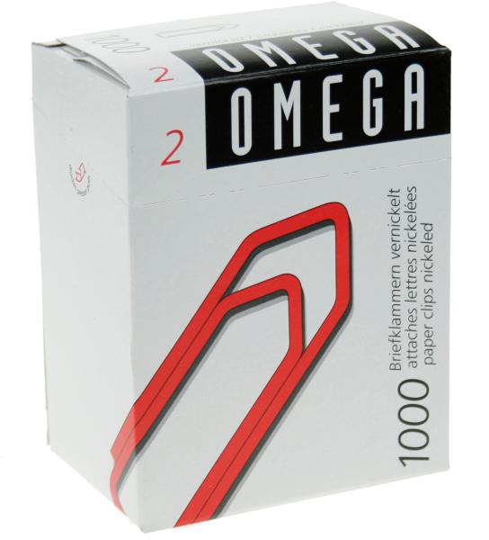 Omega büroklammern gr.2 2/1000 vernickelt, 24mm 1000 stück - Omega-2-1000-7610709001043