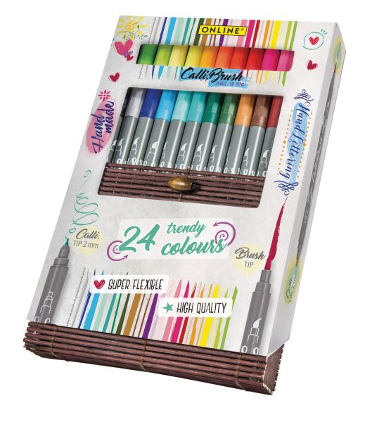 Online callibrush pen double tip 19082 bamboo case - Online-19082-4014421190826