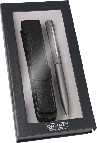 Online kugelschreiber set octopen 34690 grau, lederetui - Online-34690-4014421346902