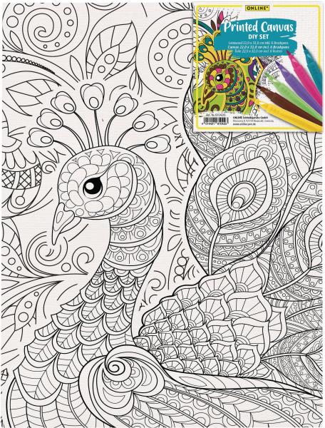 Online leinwand-set 25.4x35.6cm 61042/6 bird, inkl. 6 brushpens - Online-61042-6-4014421610423