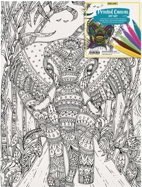 Online leinwand-set 25.4x35.6cm 61043/6 elefant, inkl. 6 brushpens - Online-61043-6-4014421610430