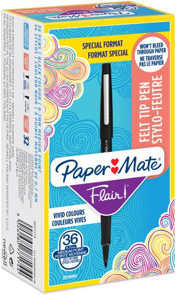 Papermate faserschreiber 0.7mm 2077174 flair schwarz 36 stück - Papermate-2077174-3026980771744