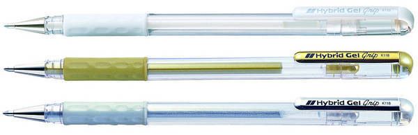 Pentel roller hybrid gel grip 1.0mm k230m3xzw gold, silber, weiss - Pentel-k230m3xzw-7610924160365