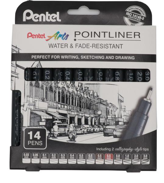Pentel fineliner pigment max. 3mm ys20p-14 pointliner, schwarz 14 stück - Pentel-ys20p-14-0884851065643