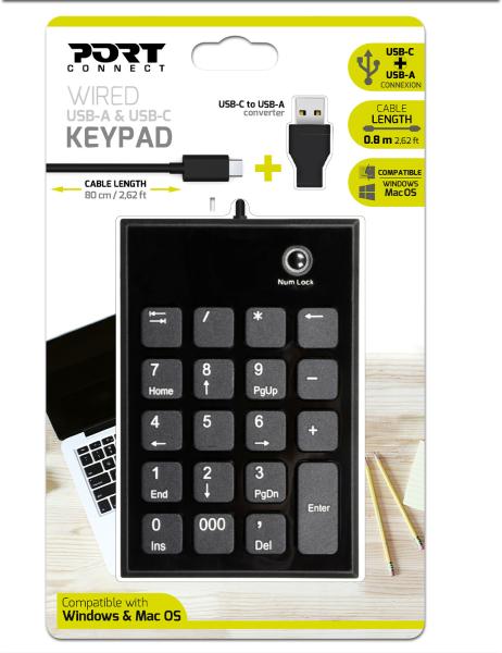 Port numeric keypad wired 900801 usb-c/usb-a, pc/mac - Port-900801-3567049008017-05.jpg
