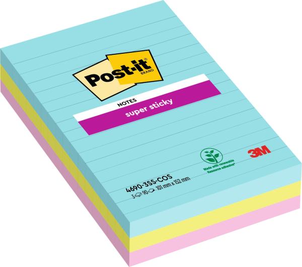 Post-it super sticky notes 152x101mm 46903ssco cosmic 3 farben 3x90 blatt - Post-it-46903ssco-0076308498726
