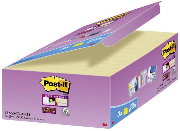 Post-it haftnotizen z-notes 48x48mm 622-sy24 super sticky promo 24x90 blatt - Post-it-622-sy24-0051141401515